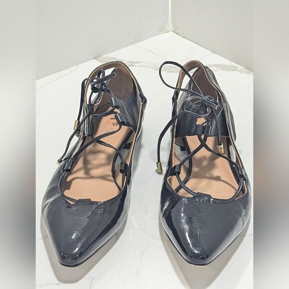 Calvin Klein Women Evalyn Ballet Flat pattern leather shiny pointy toe Black 7.5 - Picture 4 of 9